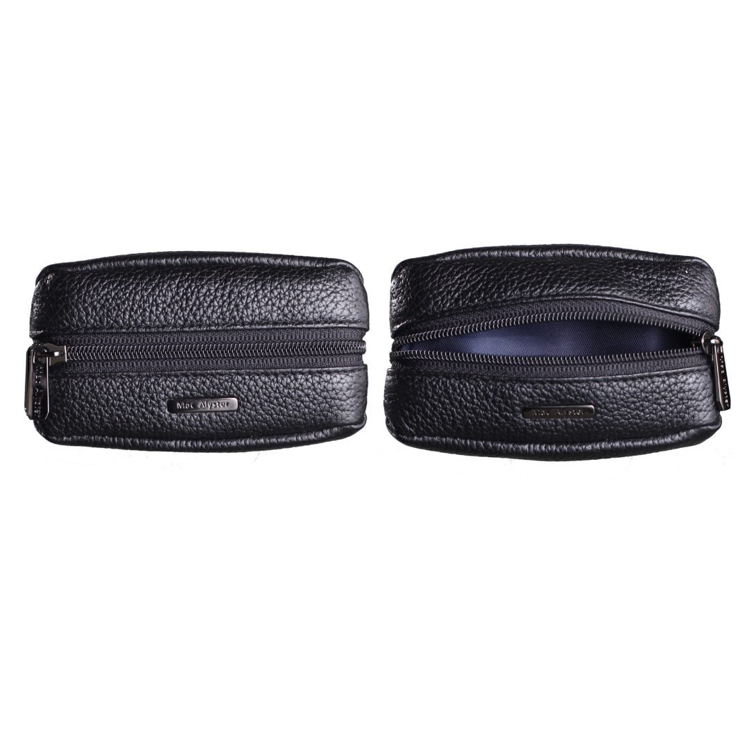 Porte-monnaie zippé compact PREMIUM noir au fini grainé par Mac Alyster
