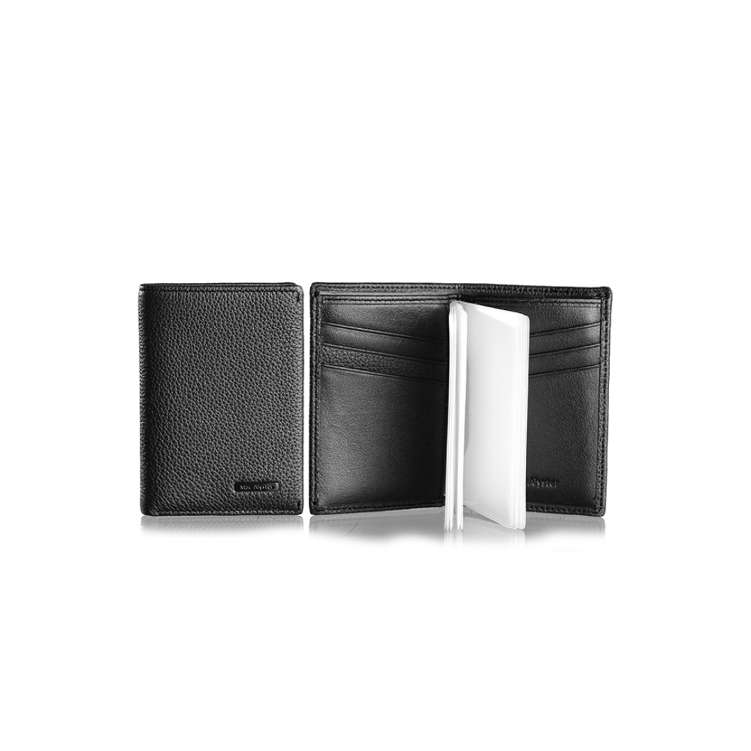 Porte-cartes vertical PREMIUM noir au fini grainé avec fiches transparentes par Mac Alyster