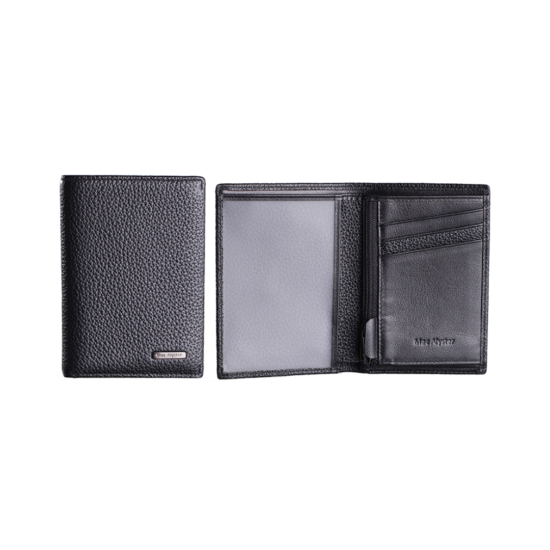 Petit portefeuille simple PREMIUM noir vertical au fini grainé par Mac Alyster