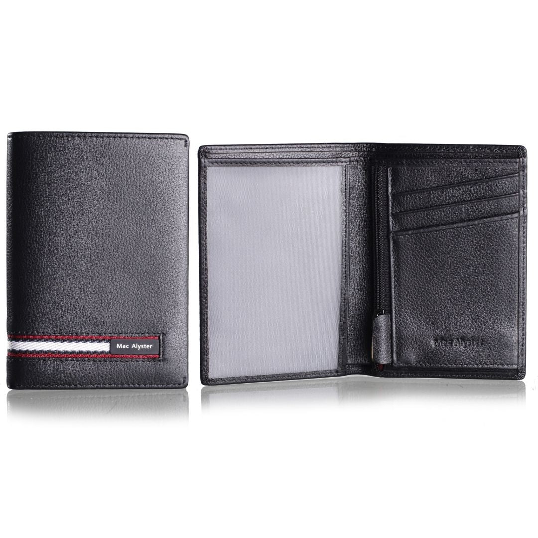 Petit portefeuille simple PRELUDE noir vertical avec bande textile tricolore par Mac Alyster