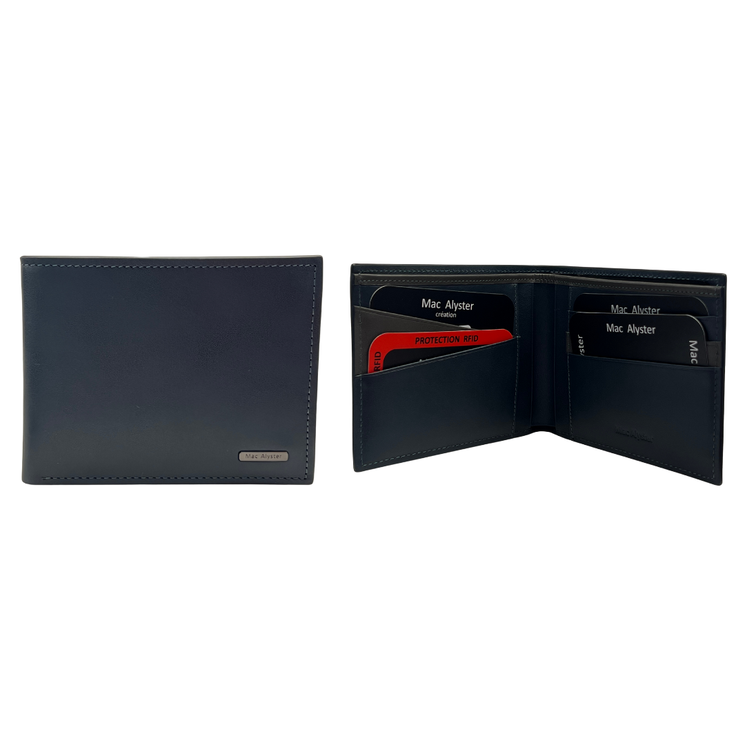 Portefeuille italien HERITAGE bleu en cuir de vachette horizontal avec protection RFID par Mac Alyster