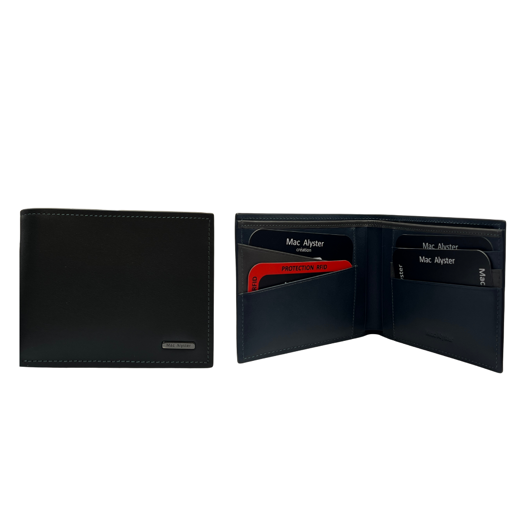 Portefeuille italien HERITAGE bleu en cuir de vachette horizontal avec protection RFID par Mac Alyster