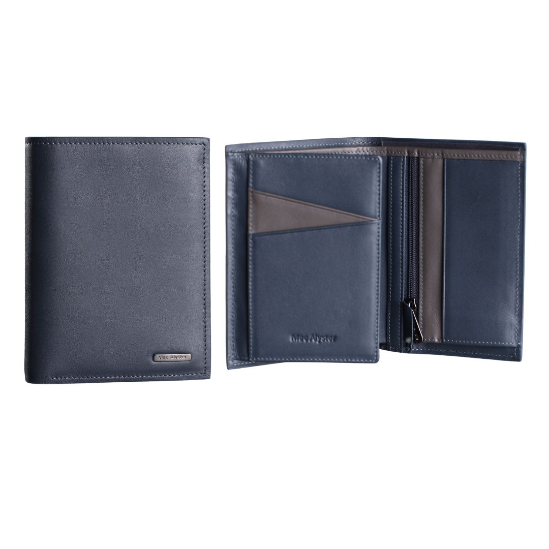 Portefeuille européen 3 volets HERITAGE gris en cuir de vachette vertical avec protection RFID par Mac Alyster