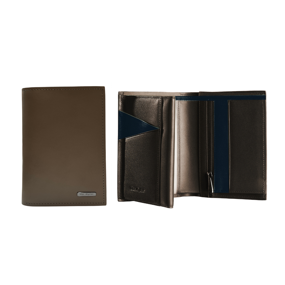 Portefeuille européen 3 volets HERITAGE gris en cuir de vachette vertical avec protection RFID par Mac Alyster