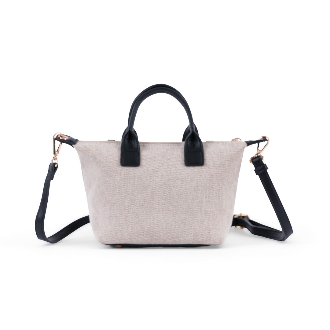 Petit sac porté main femme Abrielle en lin et finitions marron style bohème chic