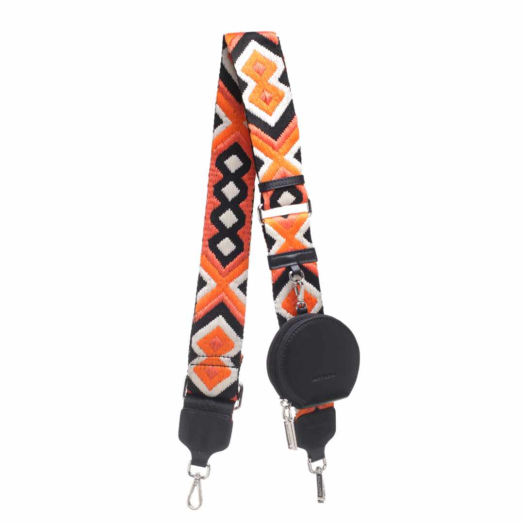 bandouliere-ecru-noir-blanc-orange-etui-airpod-motif-triangles
