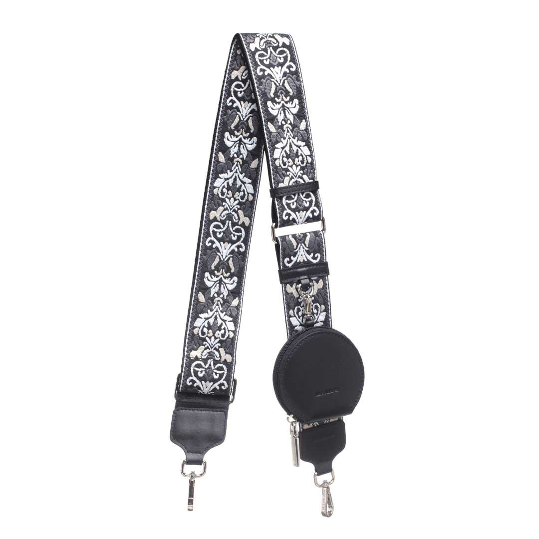 bandouliere-noir-blanc-gris-fleurs-etui-airpod-argent