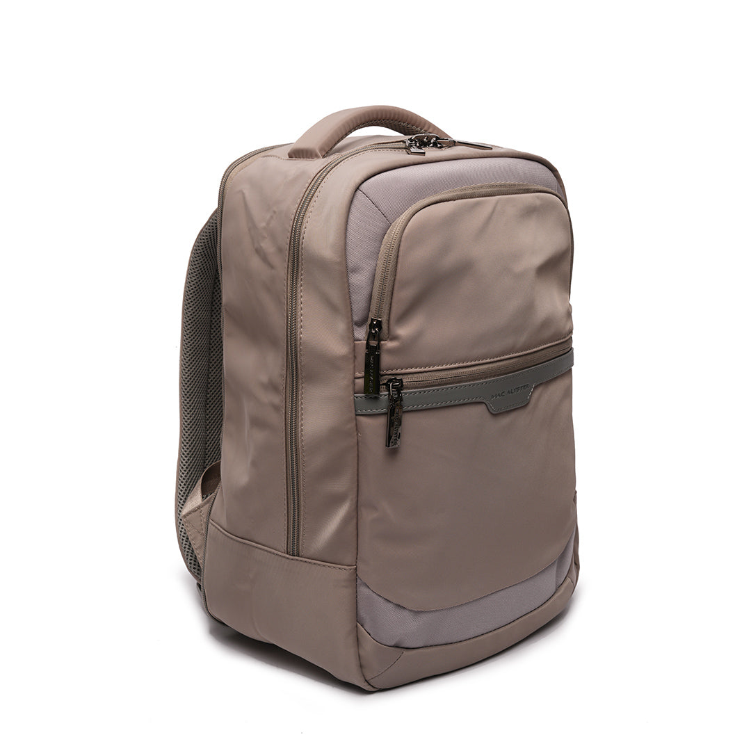 Sac à dos S STUDIO en cuir synthétique TAUPE de trois-quarts