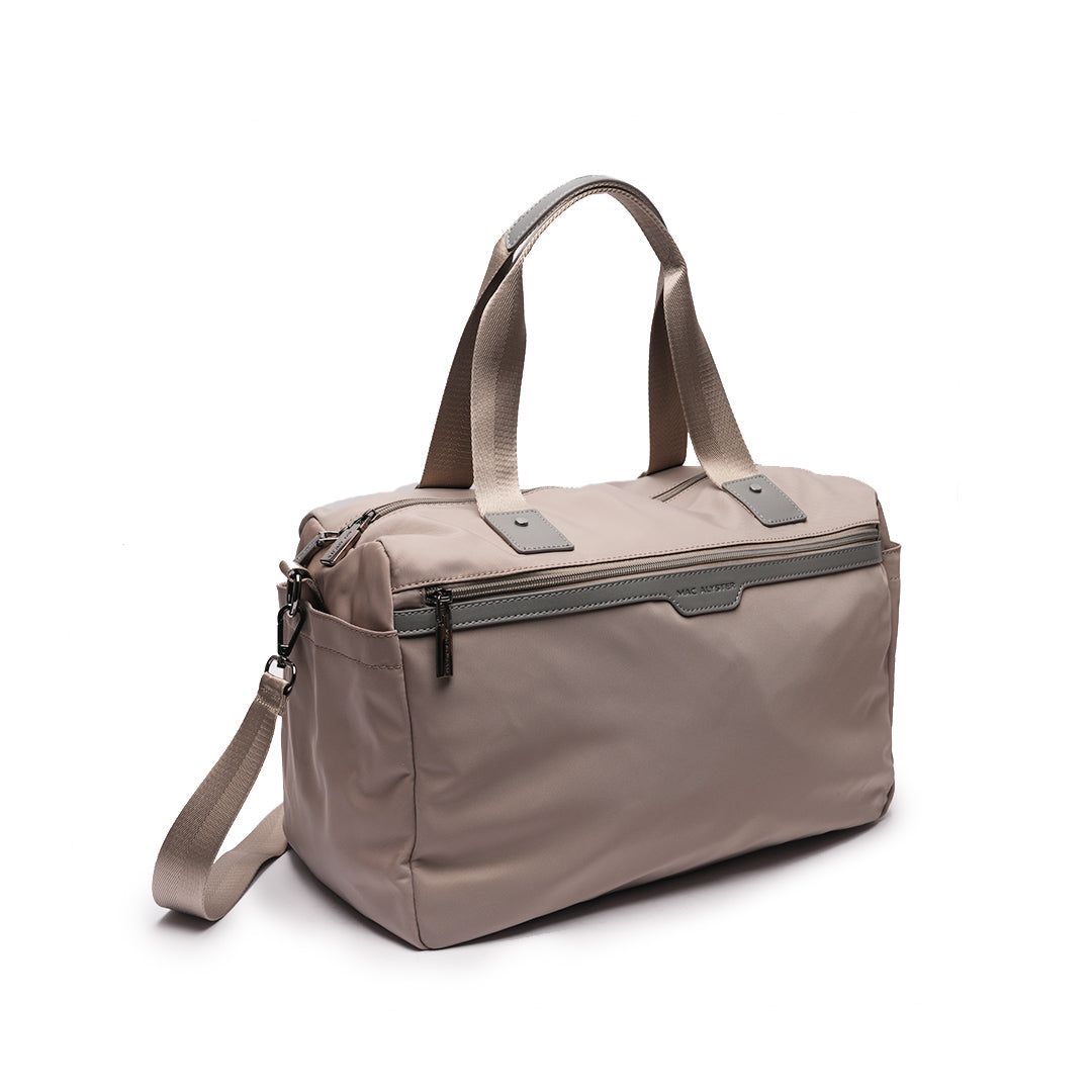 Sac de voyage STUDIO en cuir synthétique TAUPE de trois-quarts