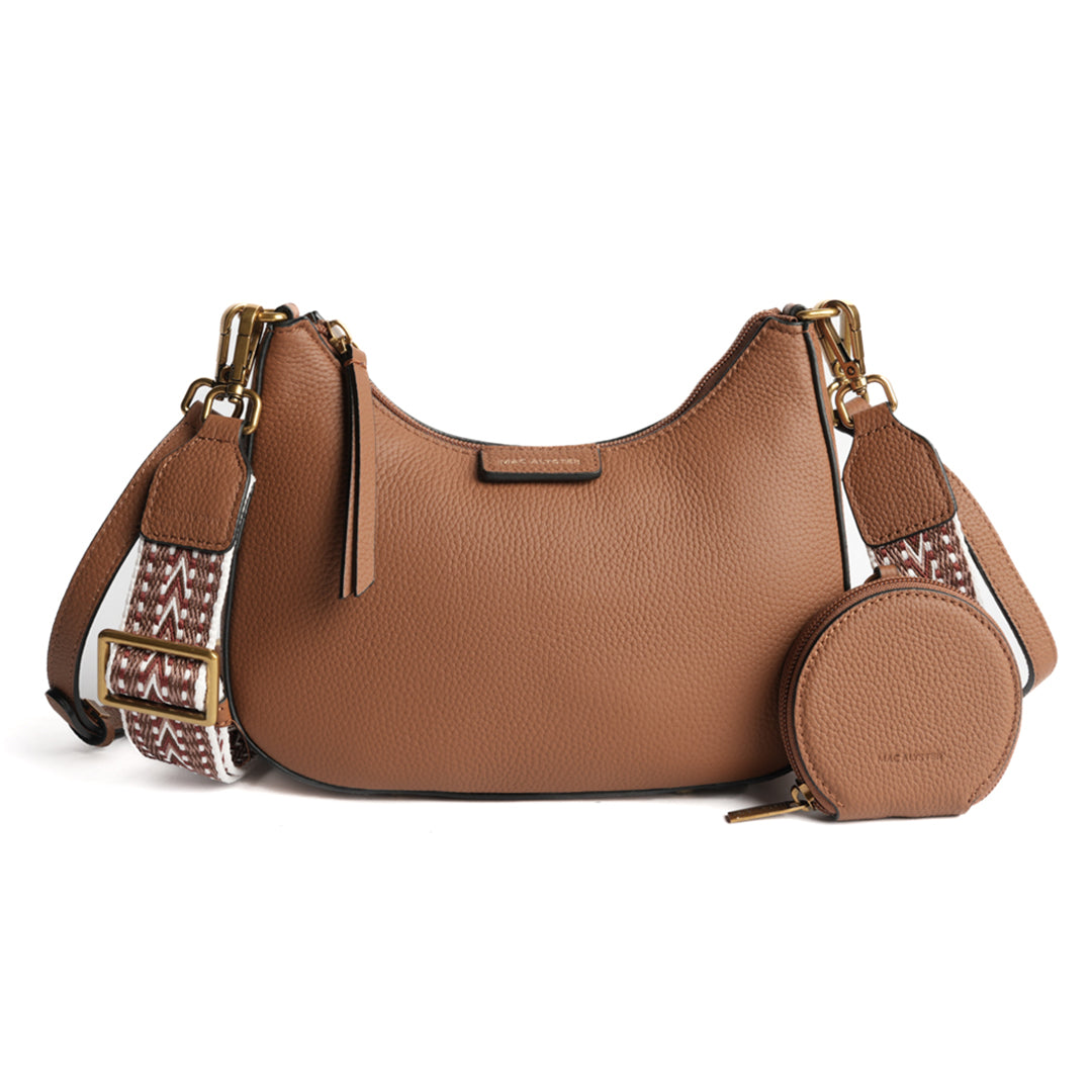 Petit sac demi-lune GIULIA ETE pour femme en cuir COGNAC de face