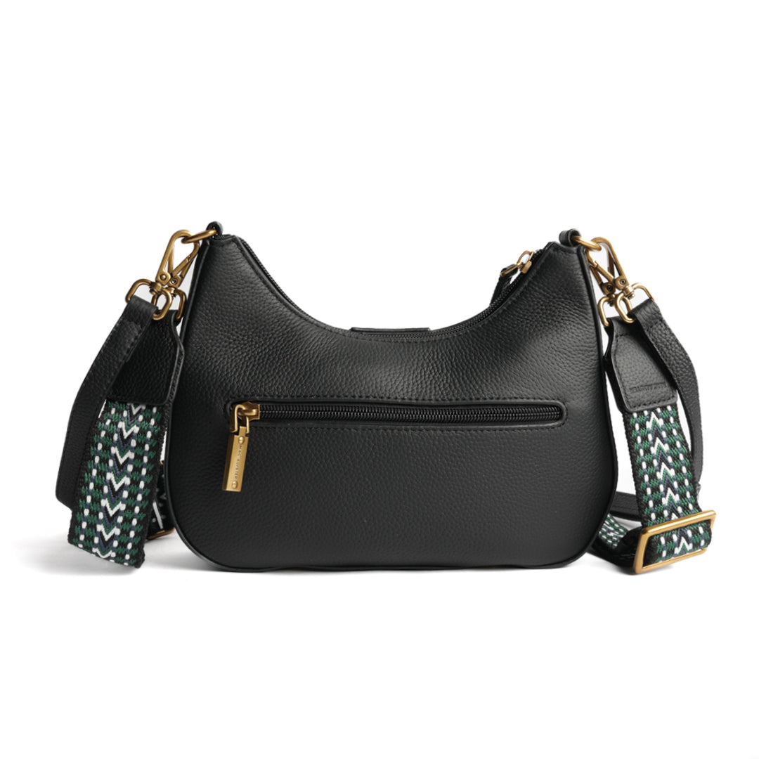 Petit sac demi-lune GIULIA ETE pour femme en cuir NOIR de dos