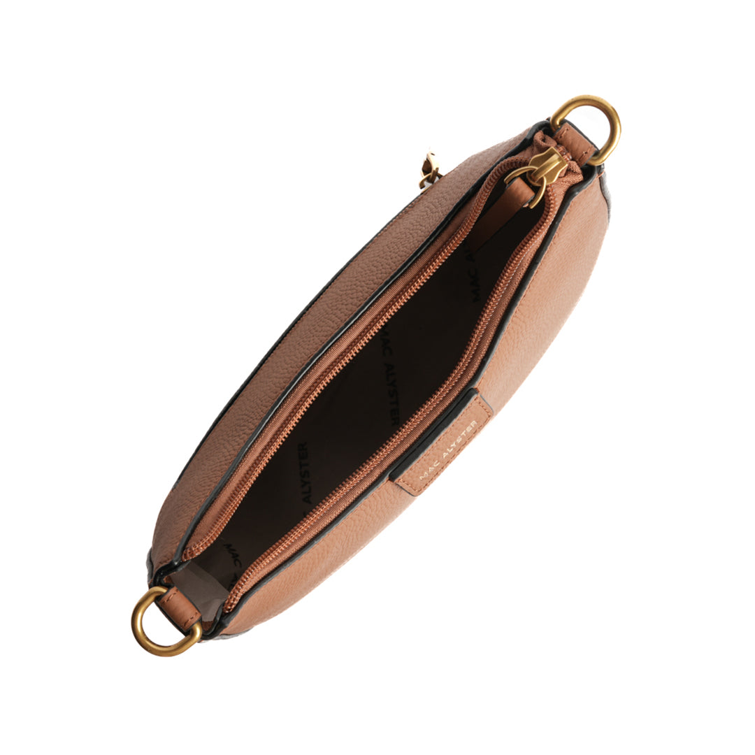 Petit sac demi-lune GIULIA ETE pour femme en cuir COGNAC de haut