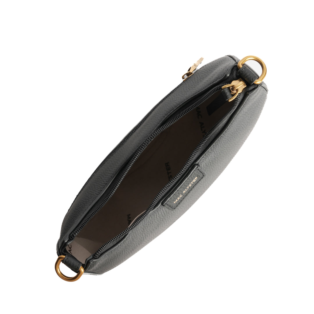 Petit sac demi-lune GIULIA ETE pour femme en cuir NOIR de haut