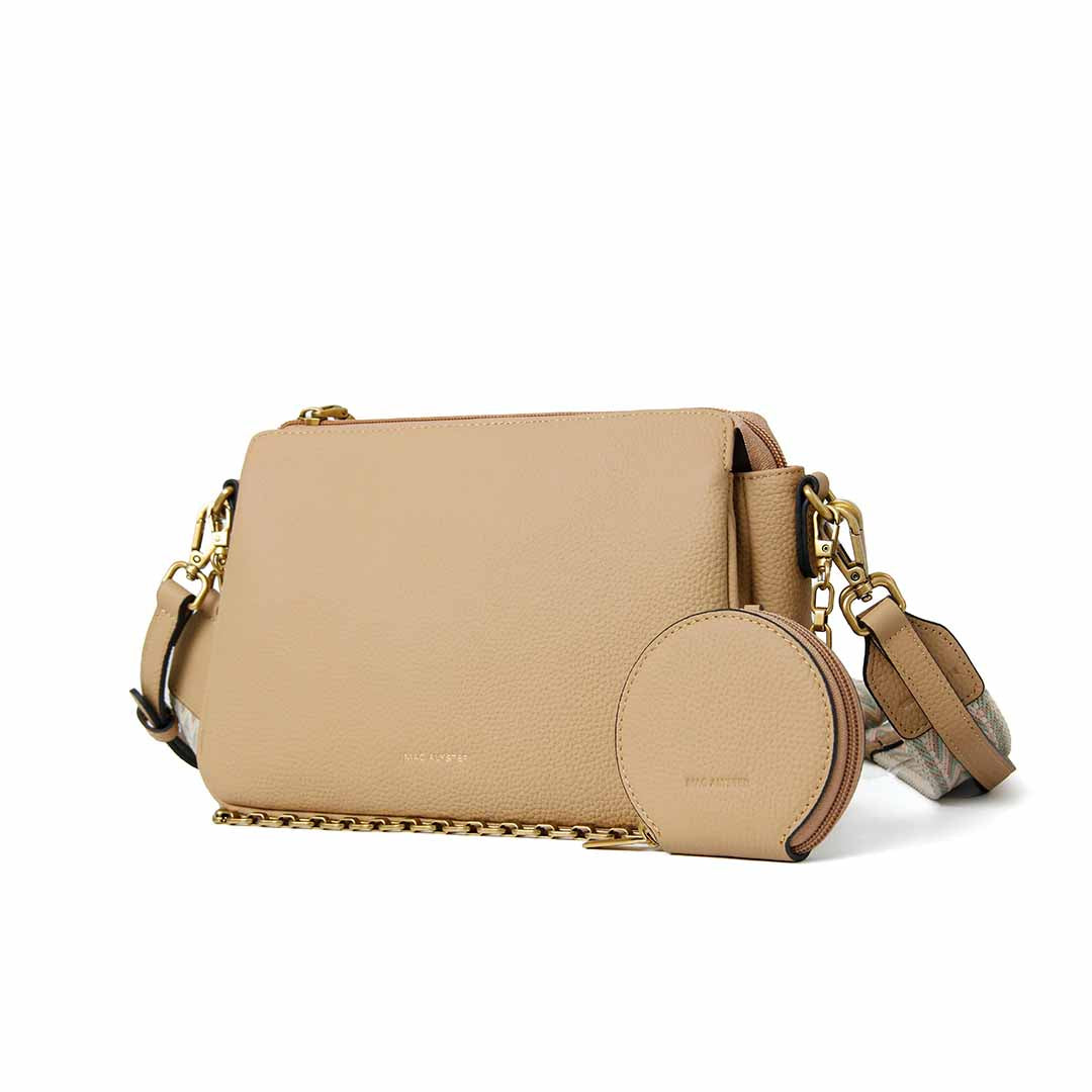 Sac trotteur GIULIA en cuir de vachette SABLE de trois-quarts