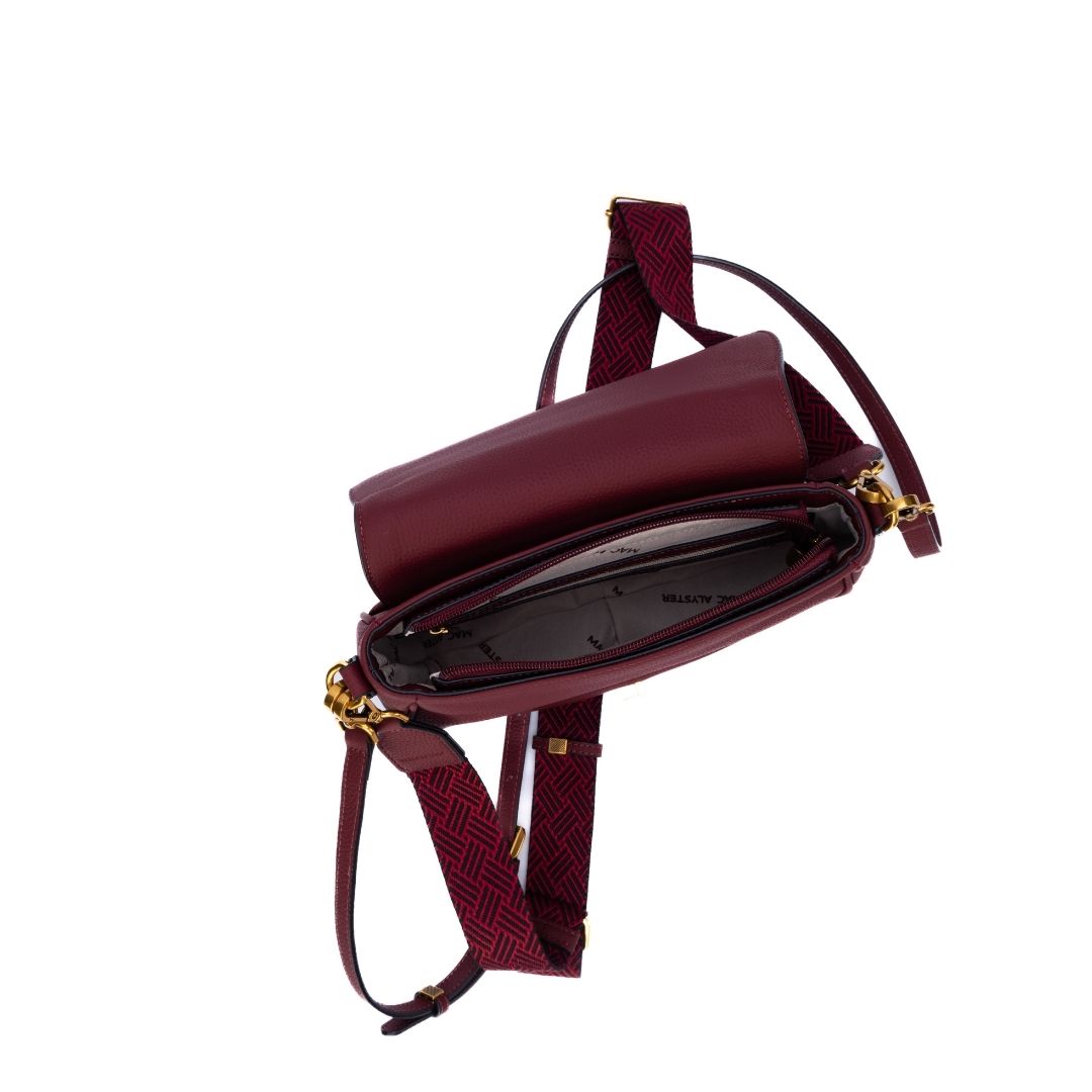 Sac demi-lune à rabat GIULIA en cuir de vachette BURGUNDY de haut