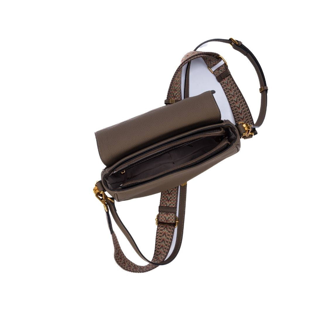 Sac demi-lune à rabat GIULIA en cuir de vachette TAUPE de haut