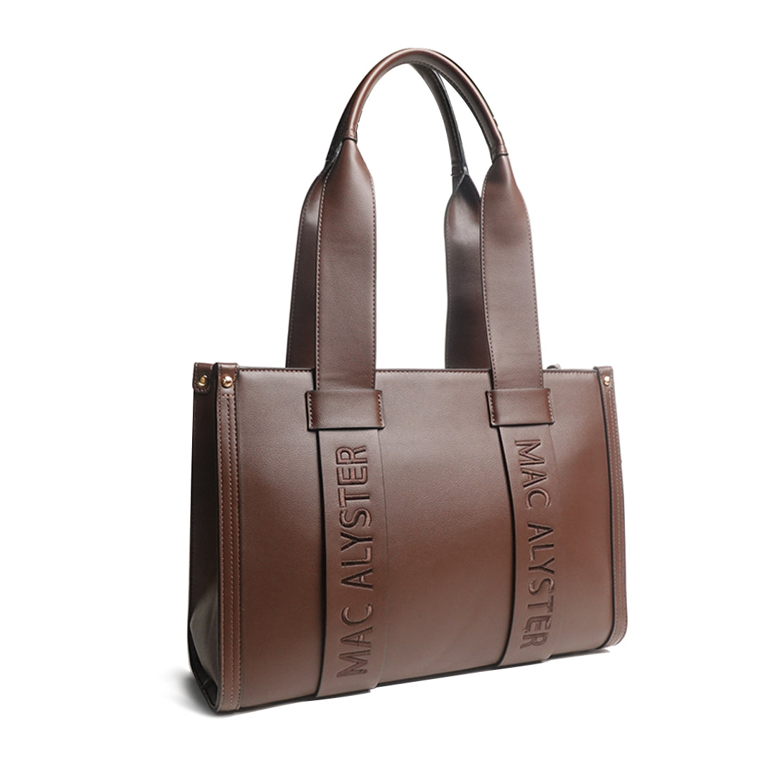 Sac shopping BASIC CLOVER pour femme en cuir synthétique MARRON de trois-quarts