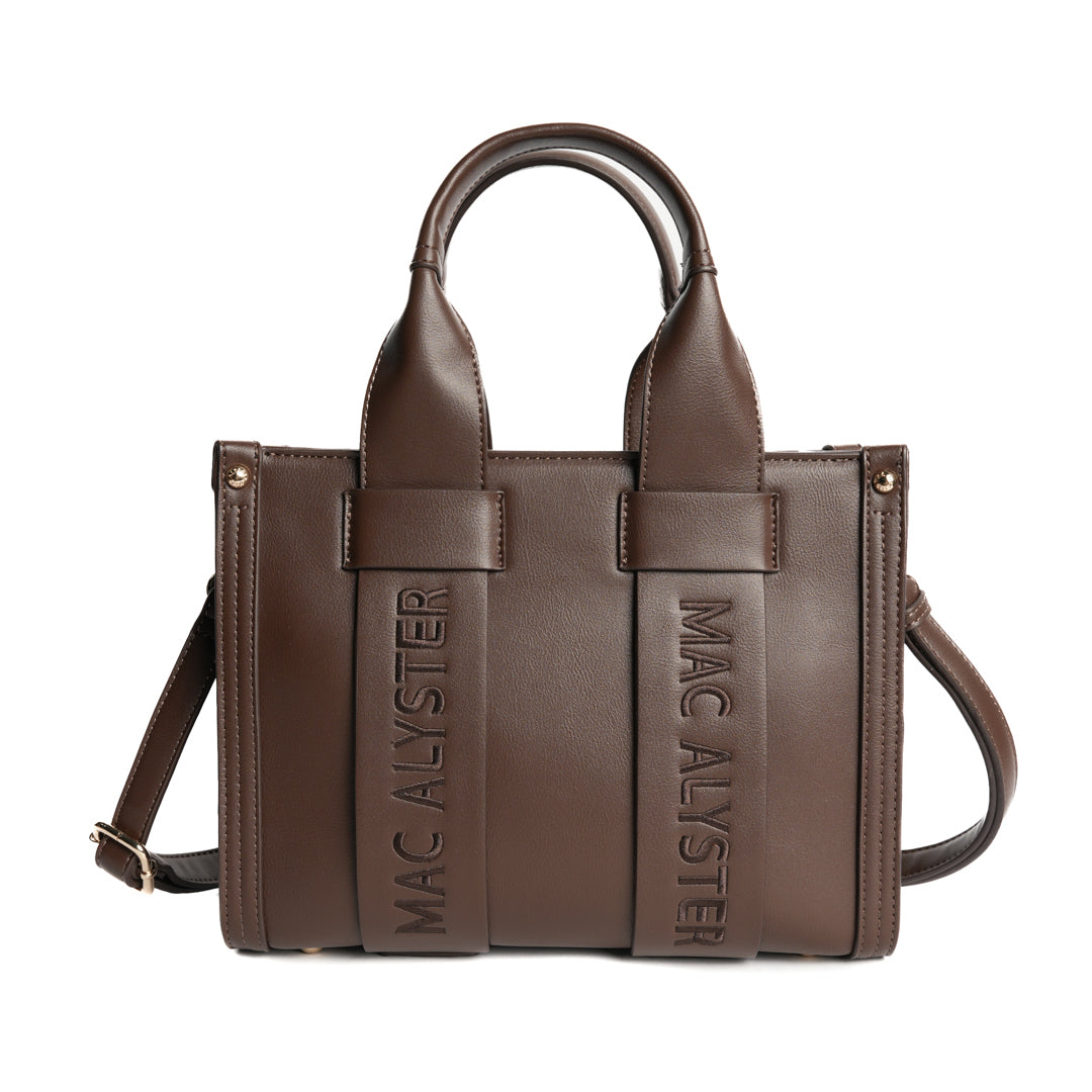 Petit sac shopping BASIC CLOVER pour femme en cuir synthétique MARRON de dos