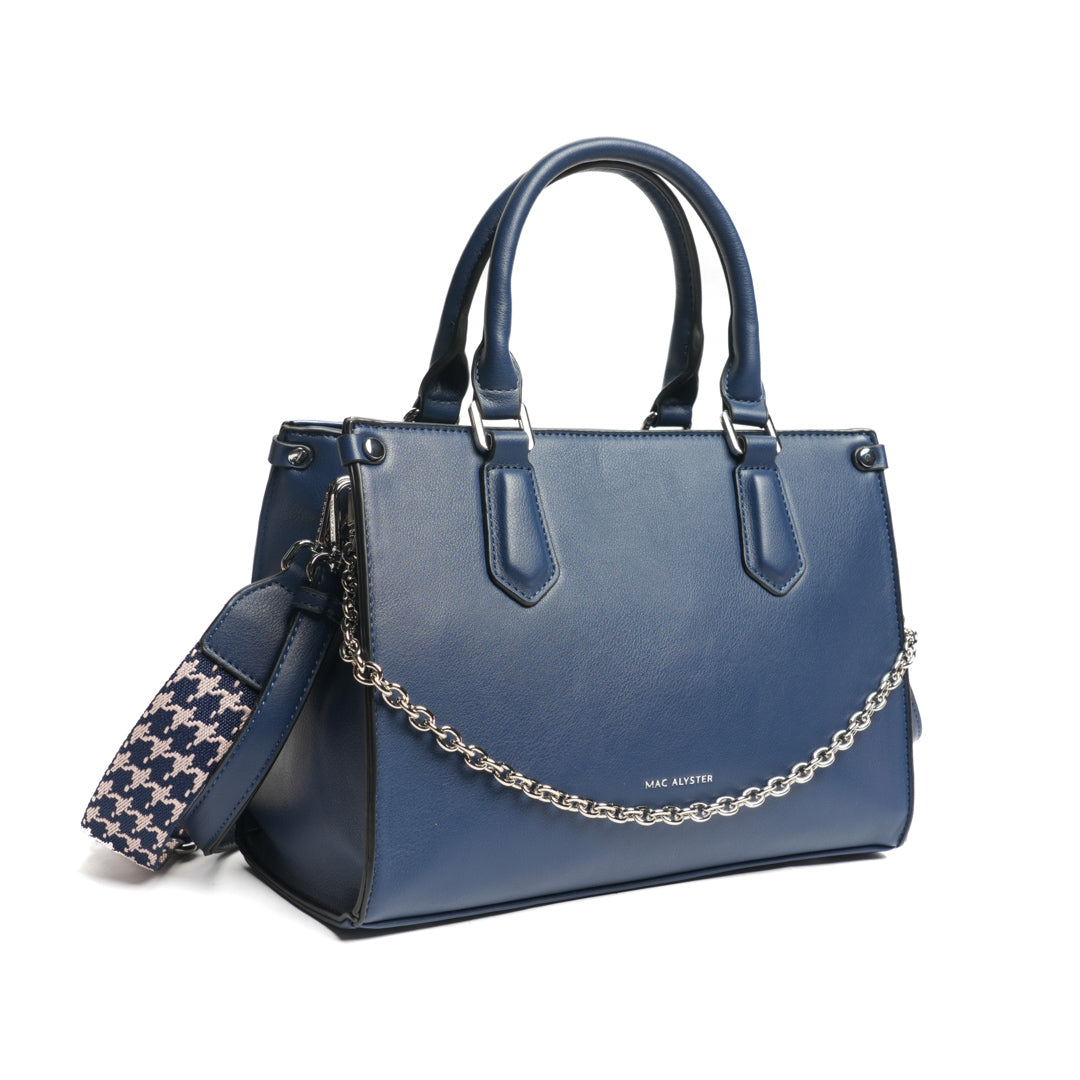Sac porté main MILAN en matière synthétique MARINE de trois-quarts
