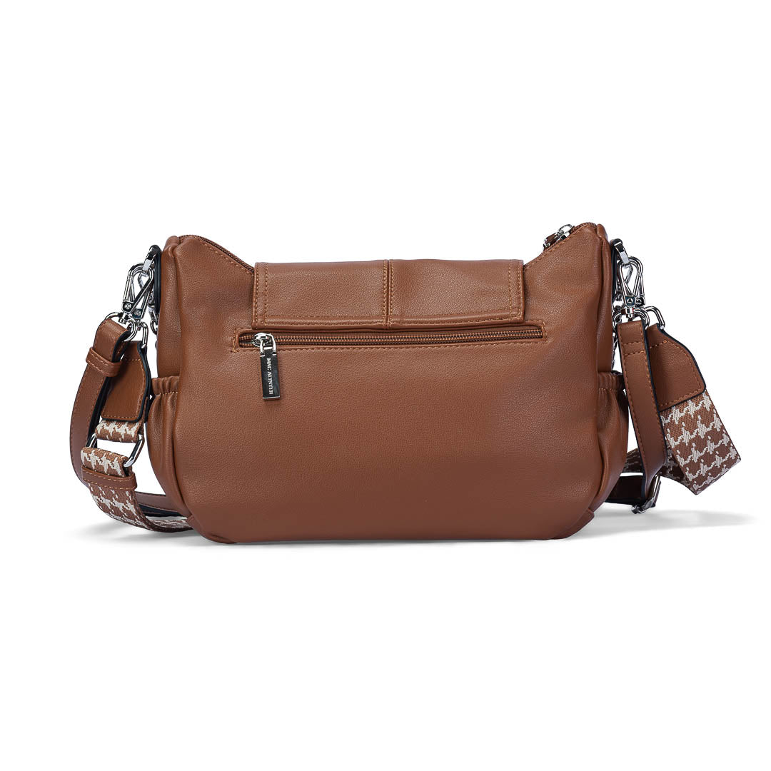 Sac bandoulière Milan Mac Alyster marron à rabat avec boucle dorée et bandoulière réglable