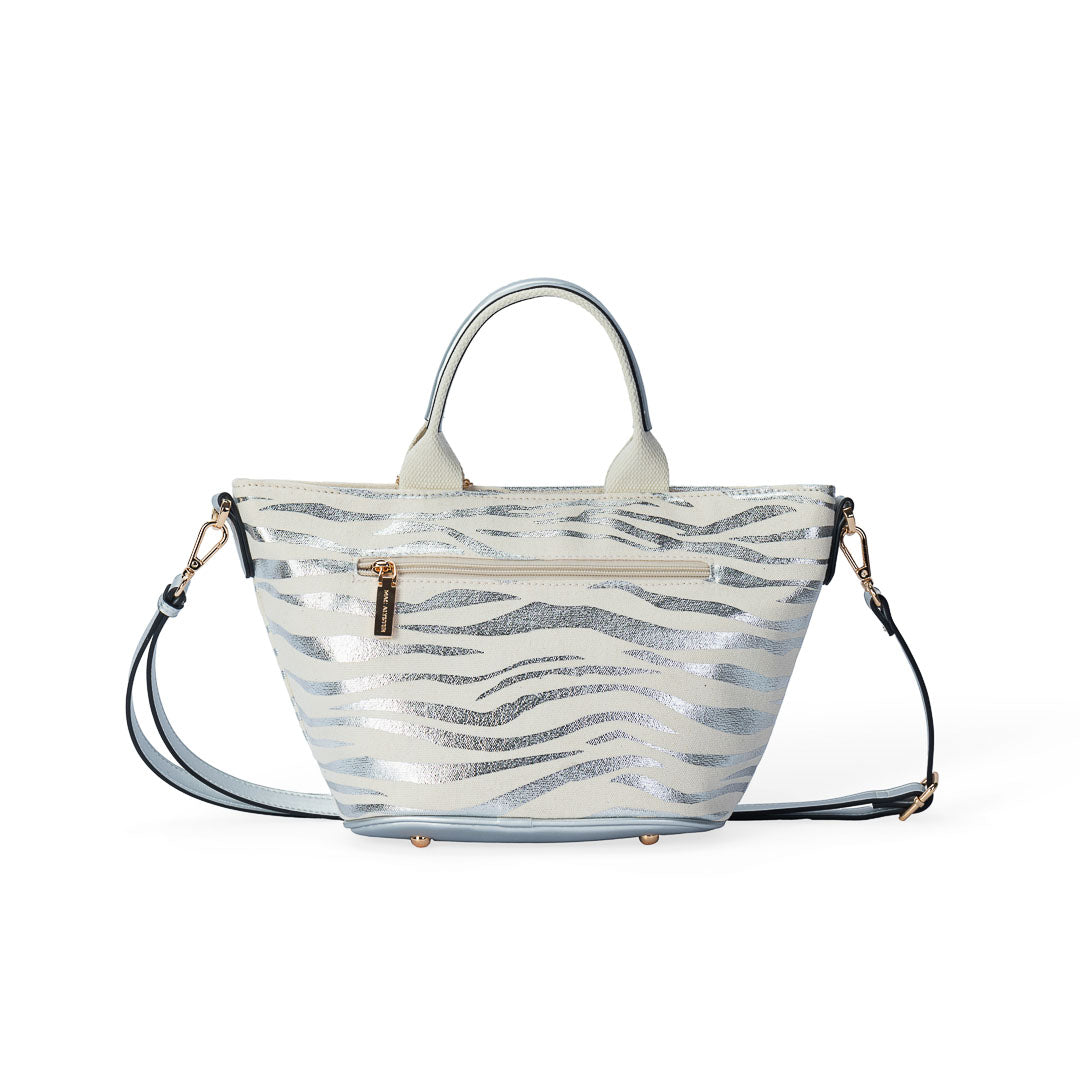 Sac porté main Miss Bohème Animal Mac Alyster imprimé animalier texturé et anses marron zèbre