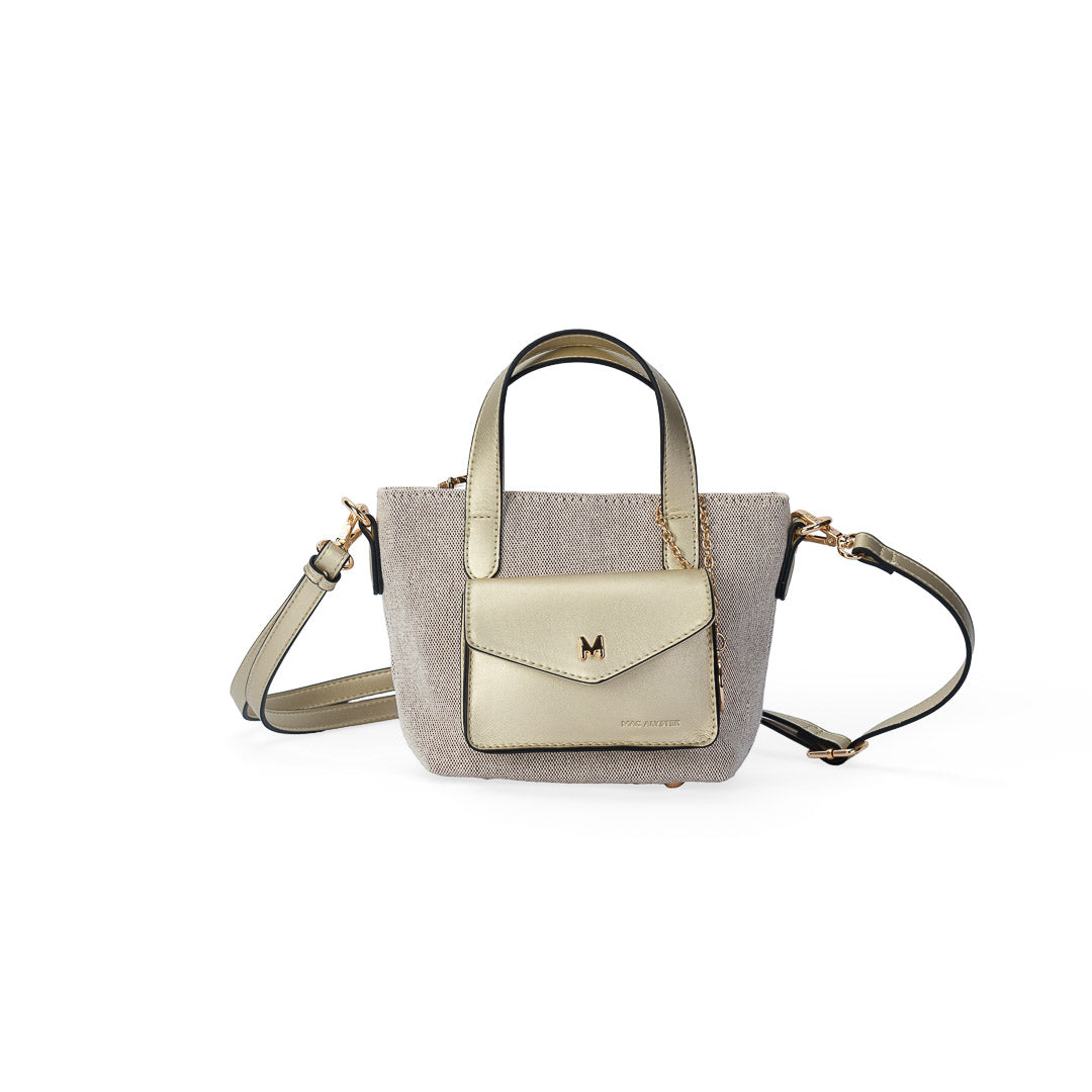 Petit sac à main Miss Bohème lin doré champagne, bandoulière réglable, format compact élégant