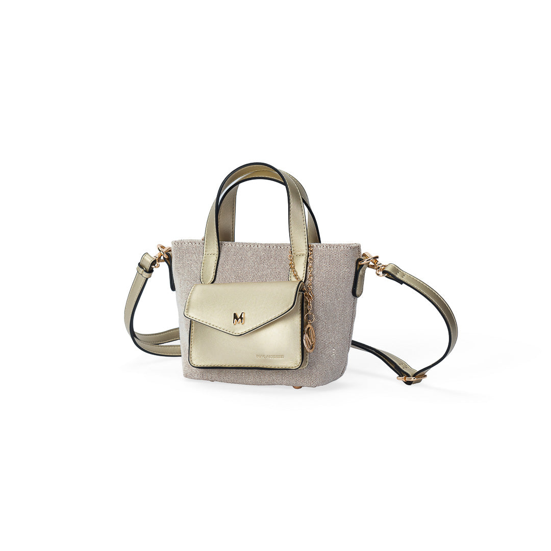 Petit sac à main Miss Bohème lin doré champagne, bandoulière réglable, format compact élégant