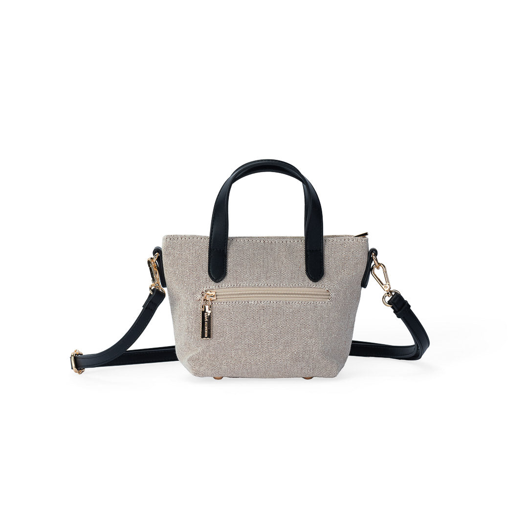Petit sac à main Miss Bohème lin noir, bandoulière réglable 30–60 cm, fermeture zippée, finitions dorées