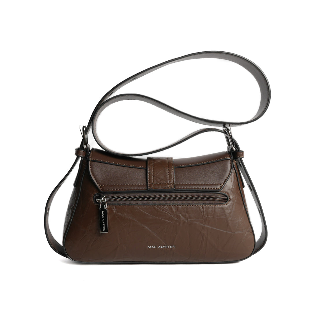Grand sac à rabat ALTER EGO pour femme en cuir synthétique MARRON de dos