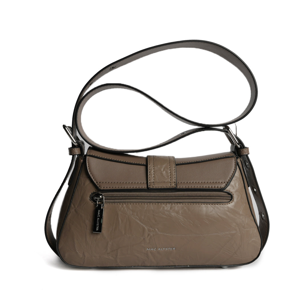 Grand sac à rabat ALTER EGO pour femme en cuir synthétique TAUPE de dos