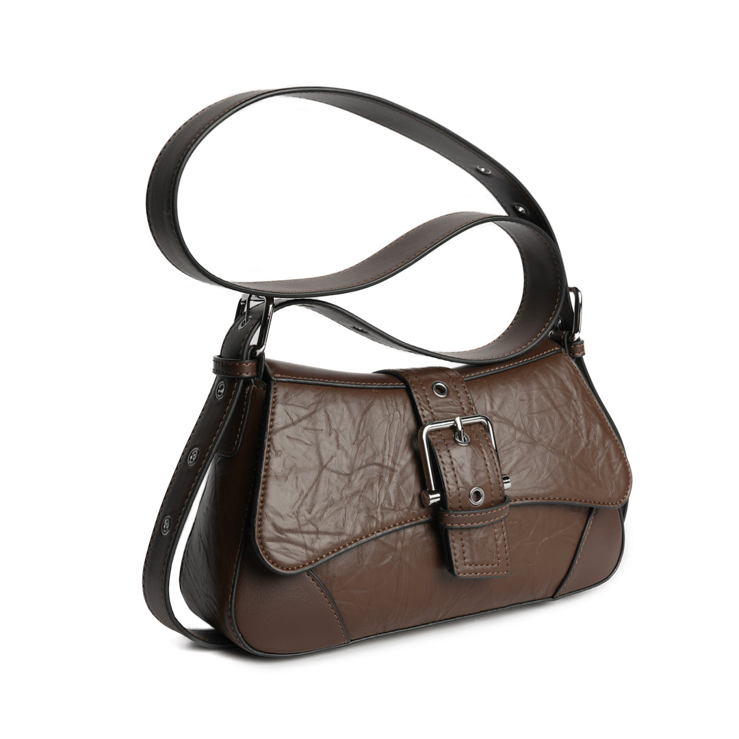 Grand sac à rabat ALTER EGO pour femme en cuir synthétique MARRON de trois-quarts