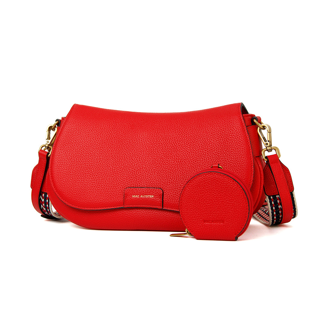 Sac à rabat GIULIA pour femme en cuir ROUGE de trois-quarts