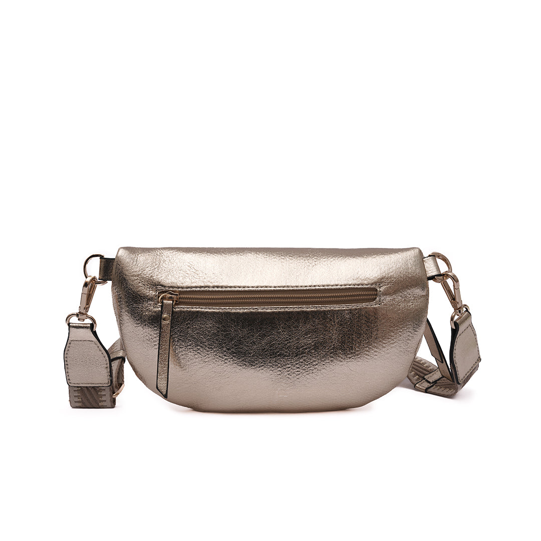 Sac BANANE 01 en cuir synthétique champagne irisé de dos