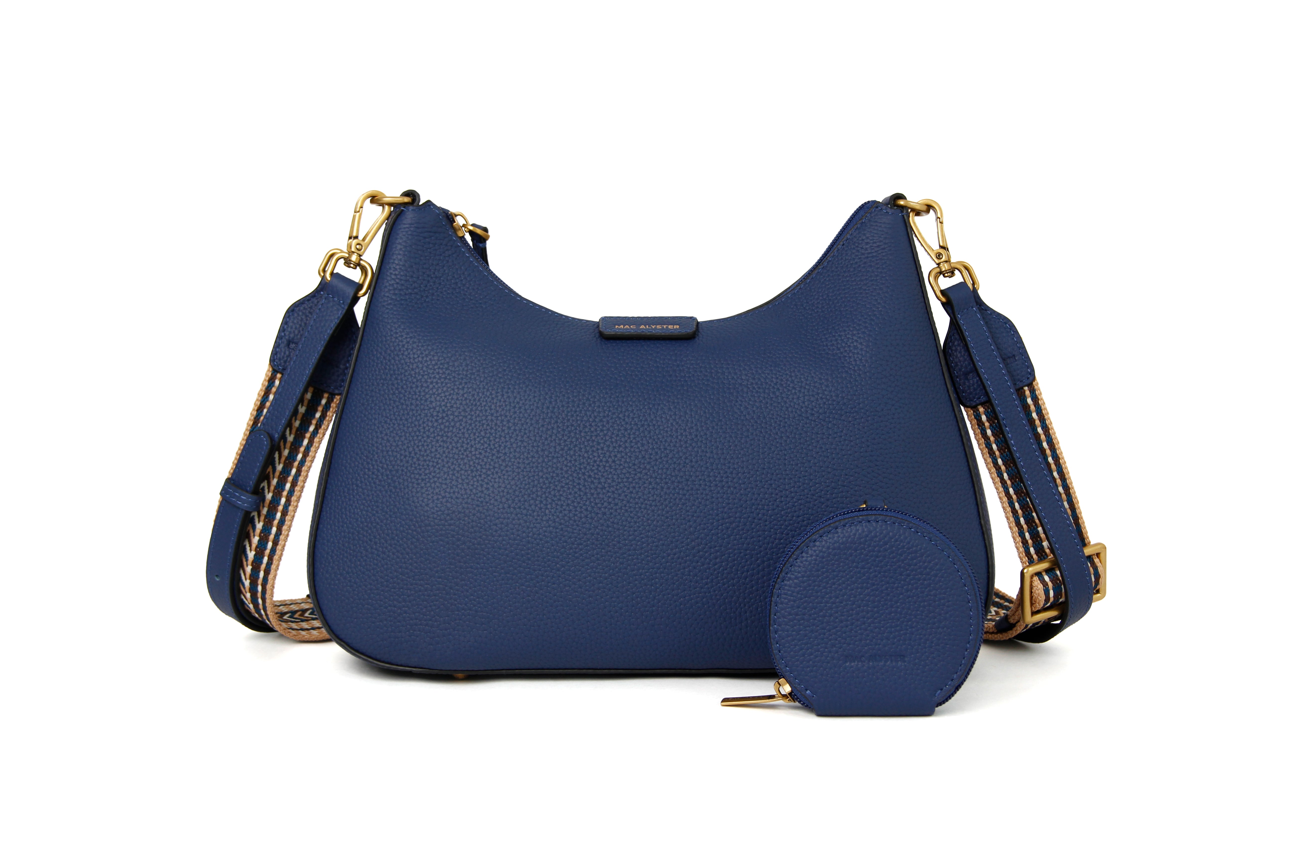 Sac demi-lune GIULIA ETE pour femme en cuir MARINE de face