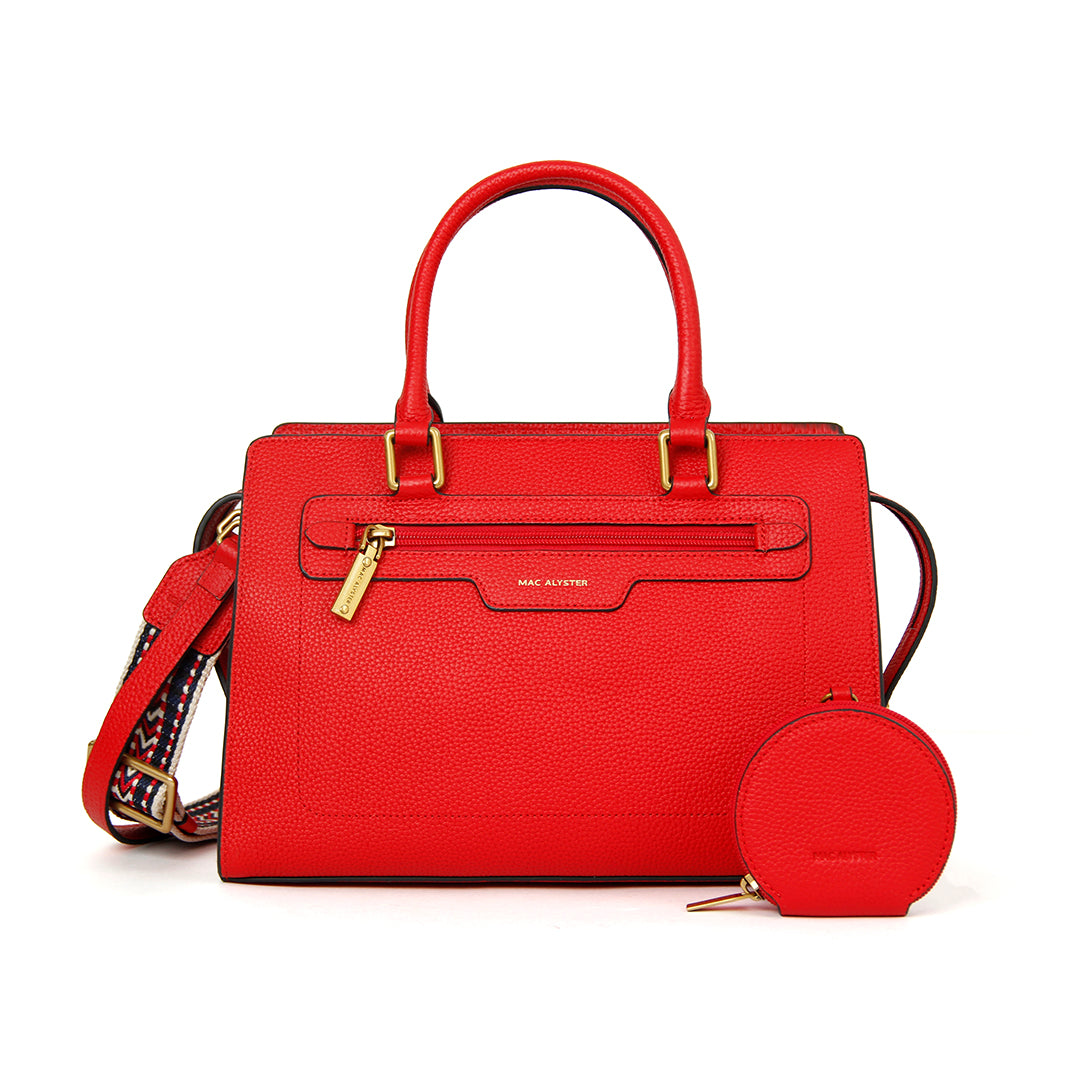 Sac porté main GIULIA pour femme en cuir ROUGE de face