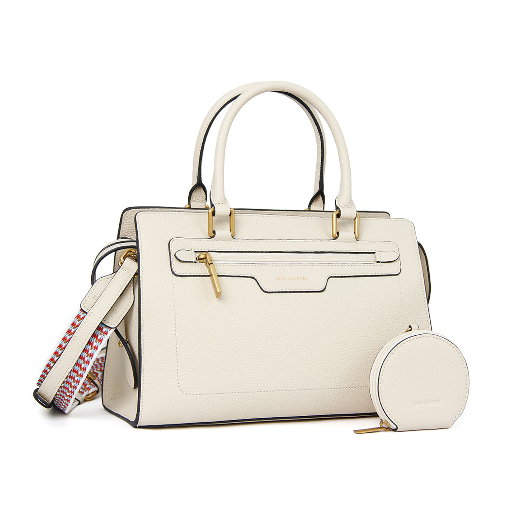 Sac porté main GIULIA pour femme en cuir ECRU de trois-quarts