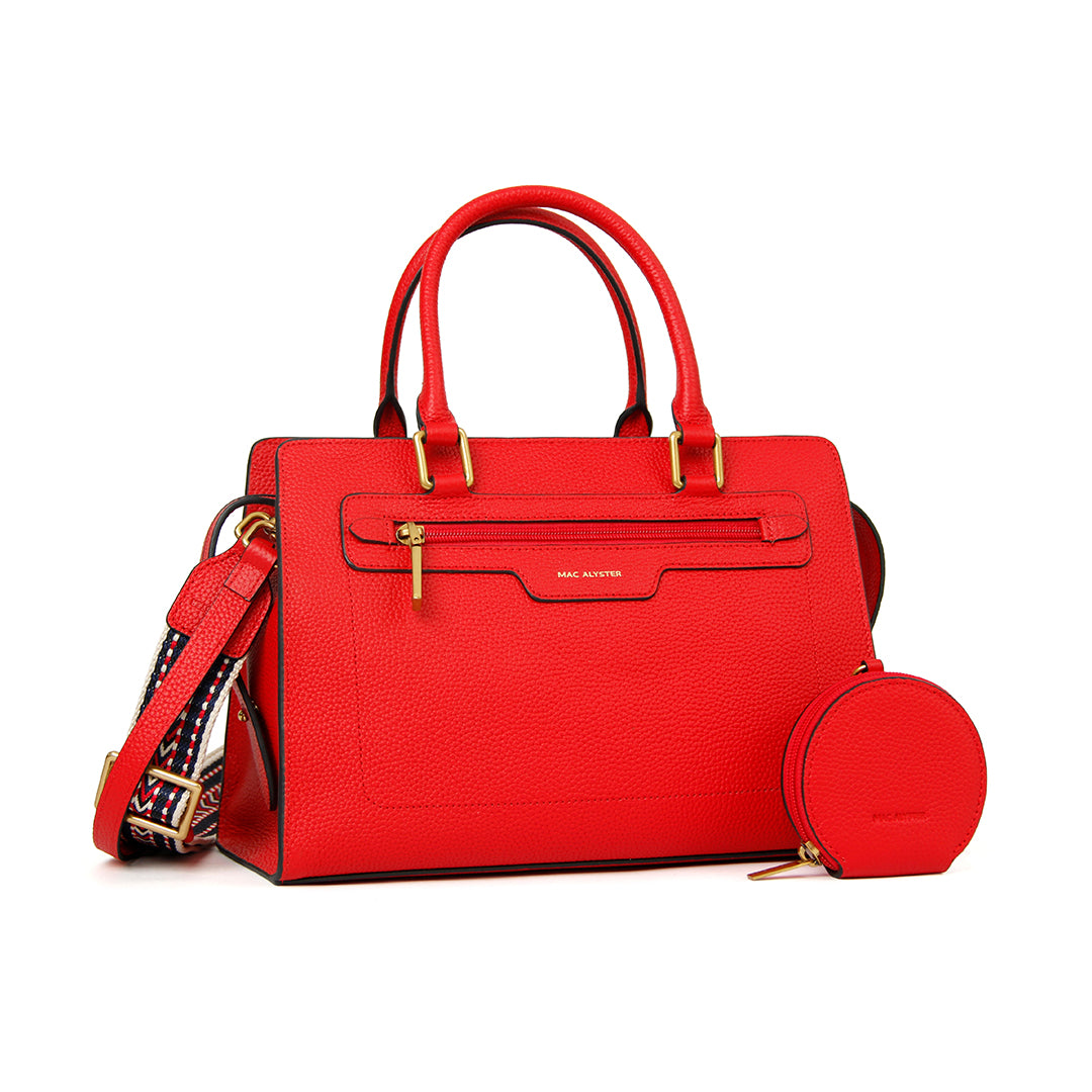 Sac porté main GIULIA pour femme en cuir ROUGE de trois-quarts