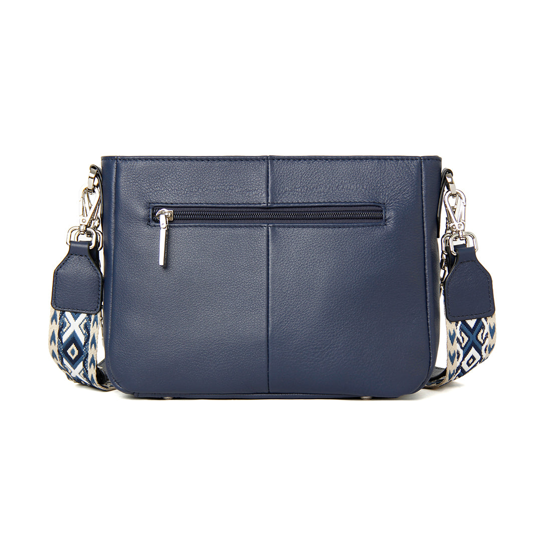 Sac trotteur DANA en cuir de vachette MARINE de dos
