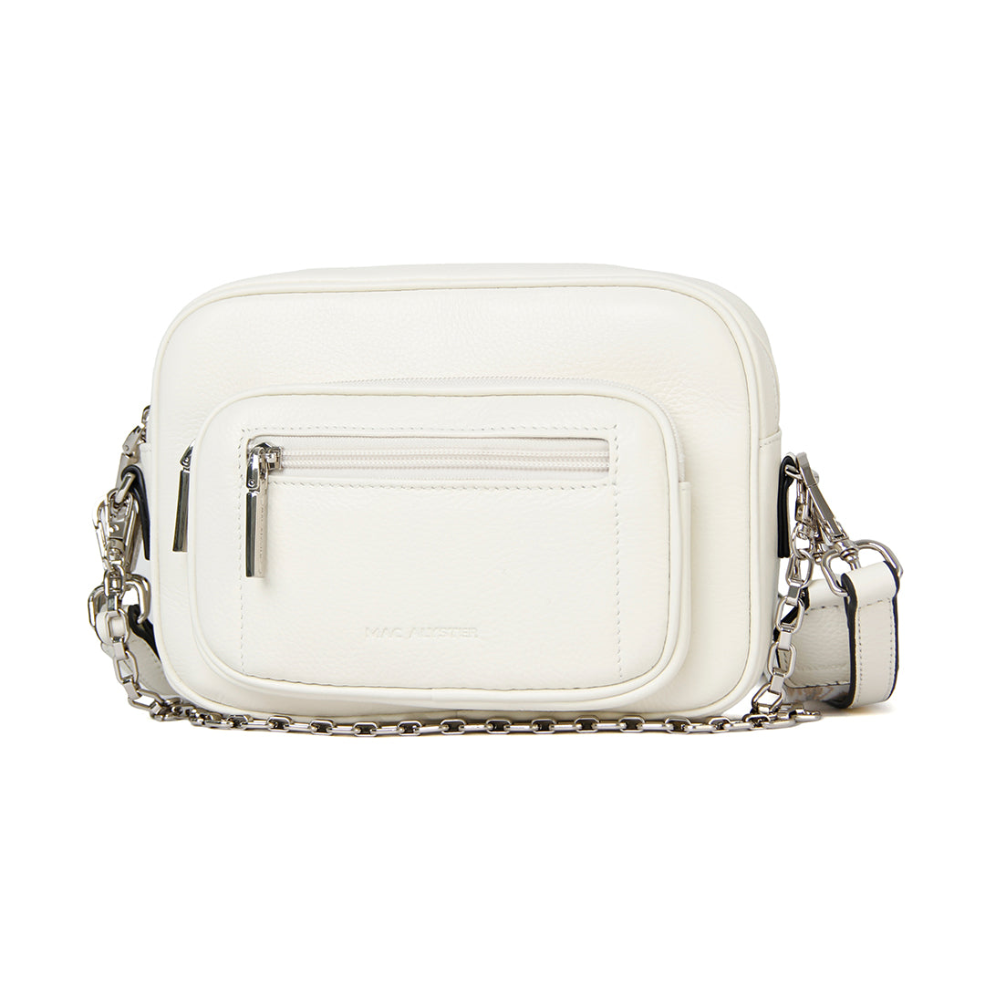 Camera bag DANA en cuir de vachette ECRU de trois-quarts