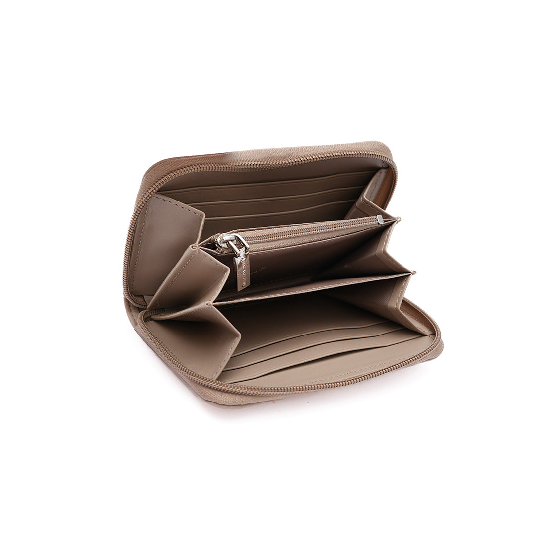 Porte monnaie zippée PETITE MAROQUINERIE synthétique NOUGAT en détail