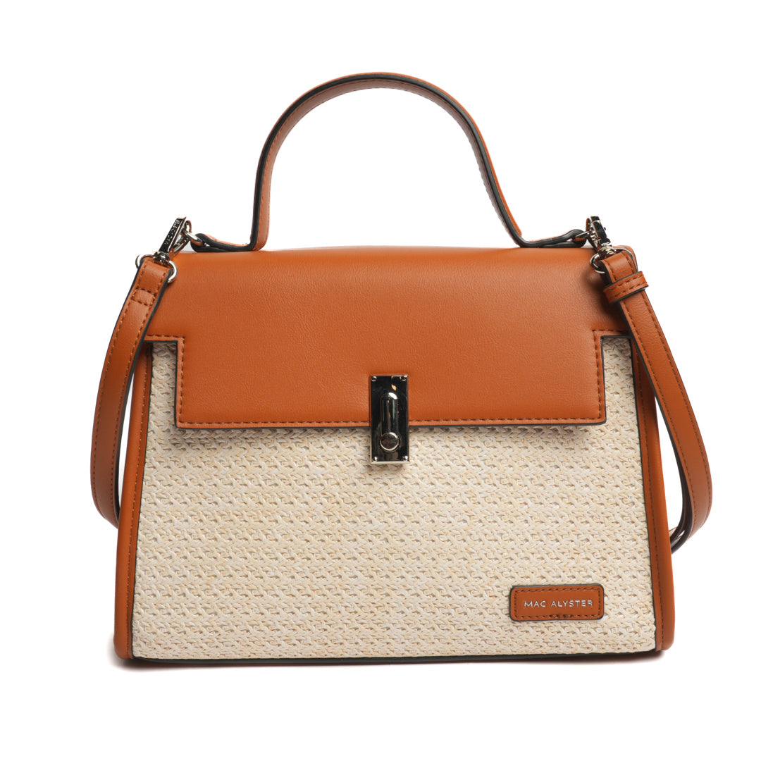 Sac porté main NICE en matière synthétique COGNAC de face