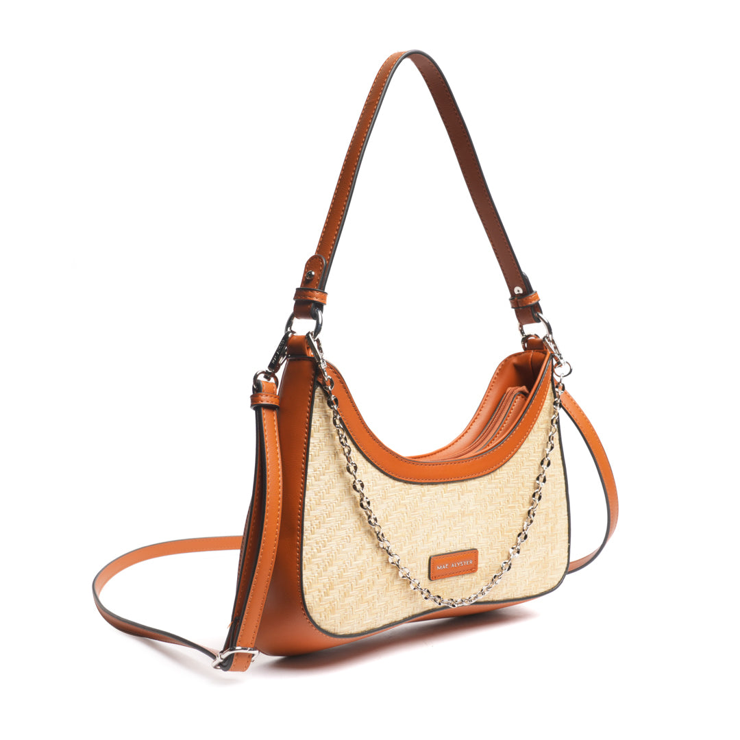 Sac baguette PANAMA en matière synthétique COGNAC de trois-quarts