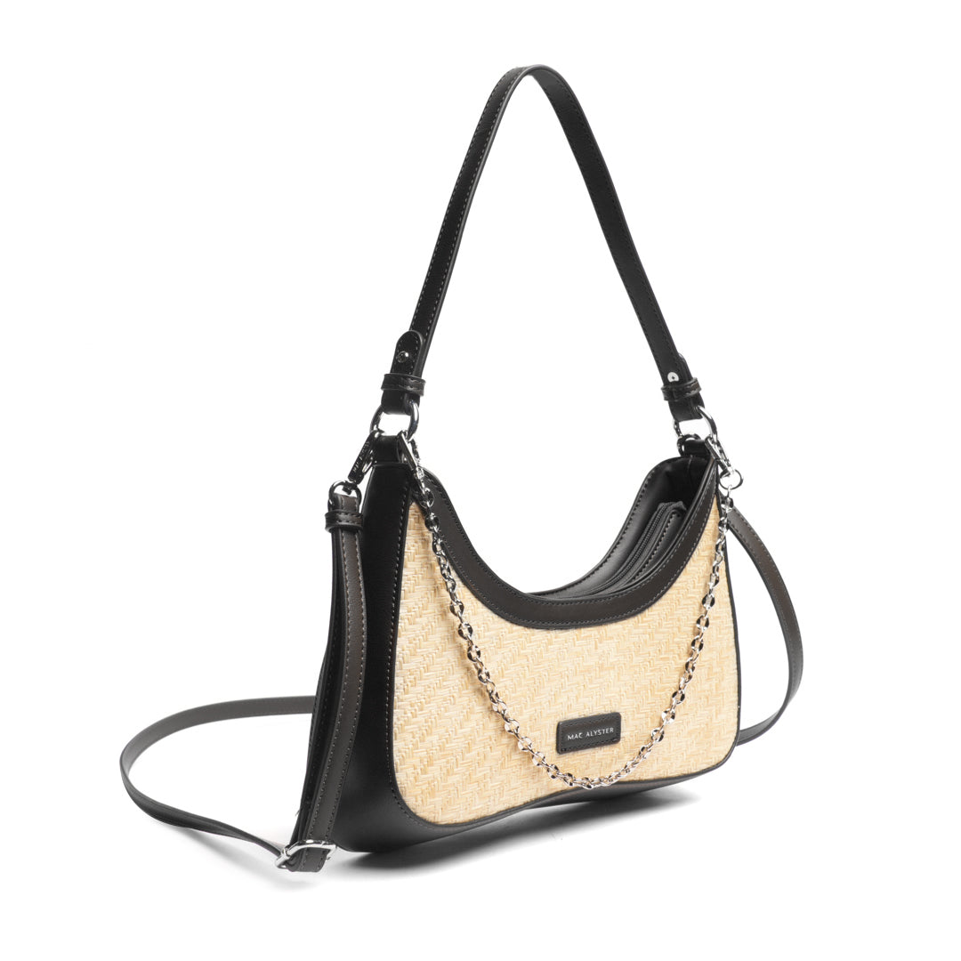 Sac baguette PANAMA en matière synthétique NOIR de trois-quarts