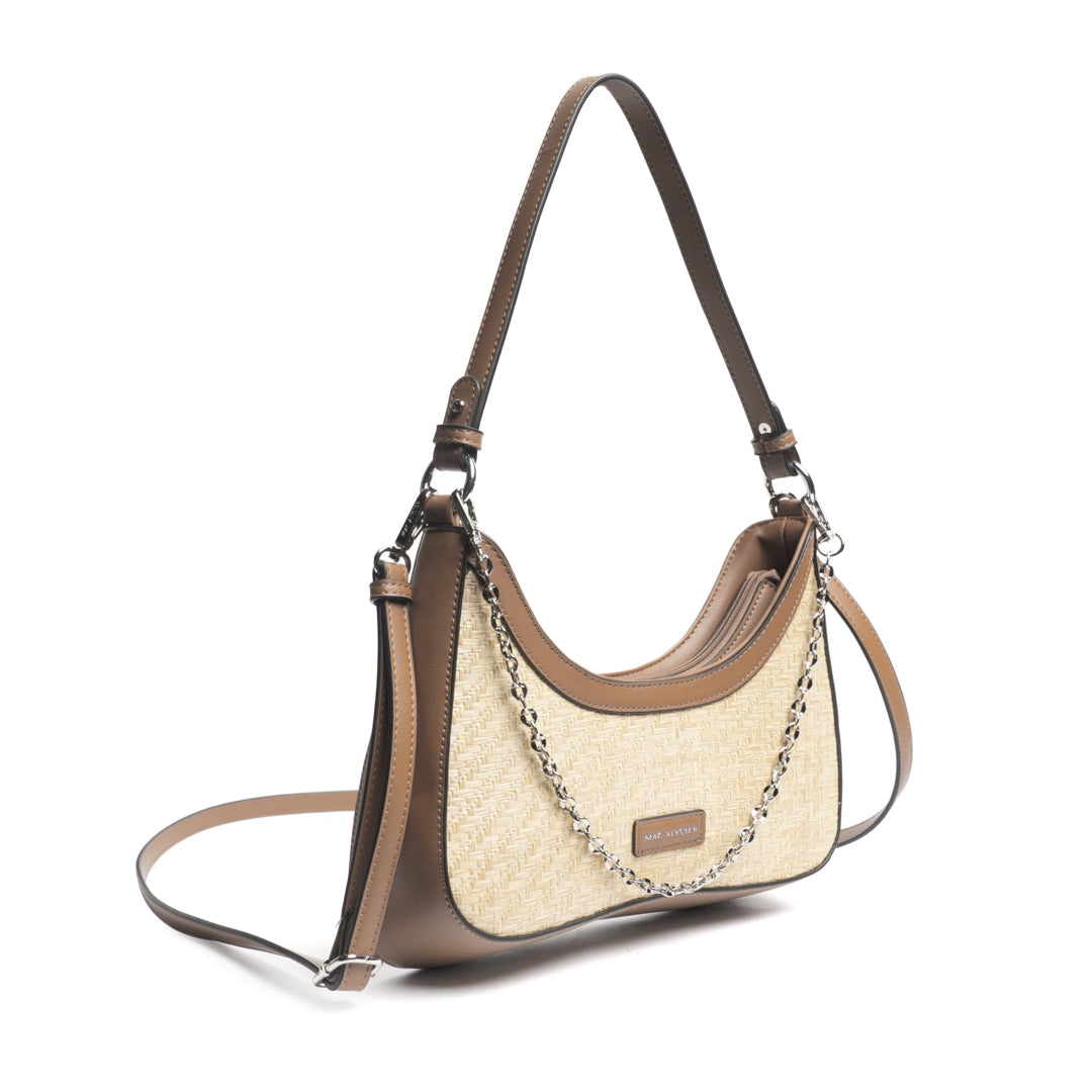 Sac baguette PANAMA en matière synthétique TAUPE de trois-quarts