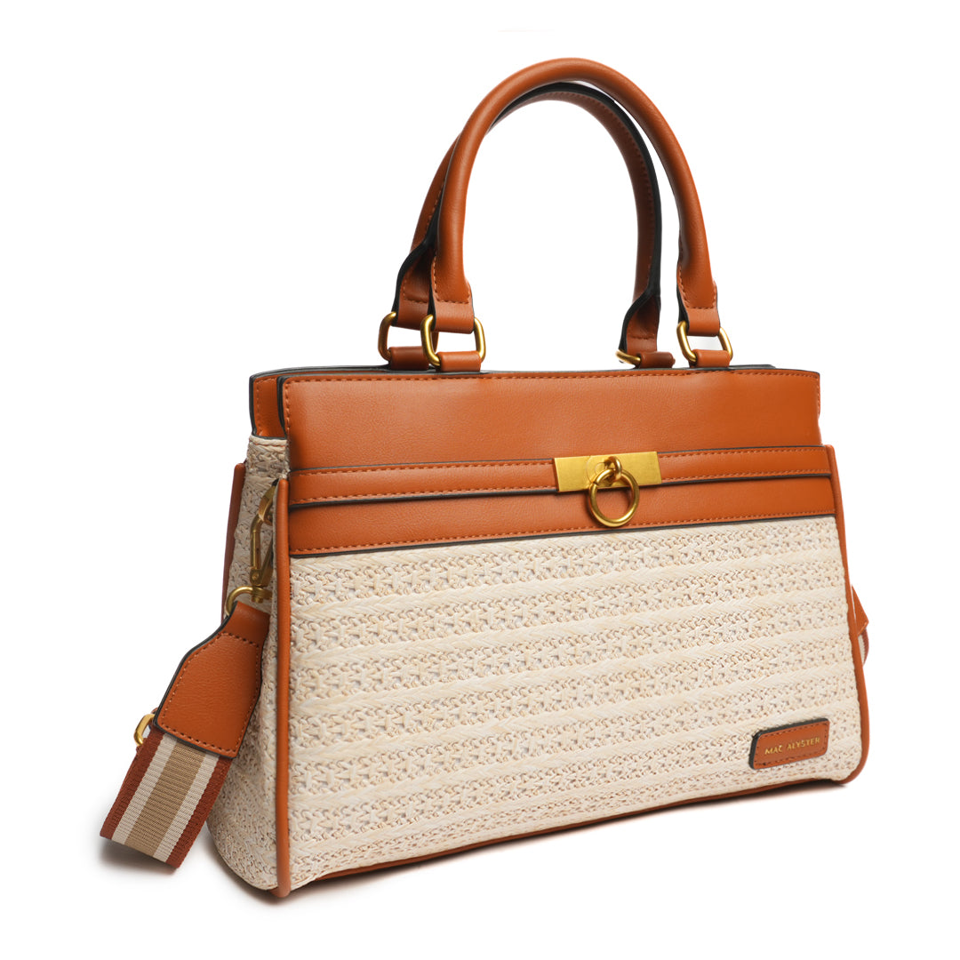 Sac porté main DEAUVILLE en matière synthétique COGNAC de trois-quarts