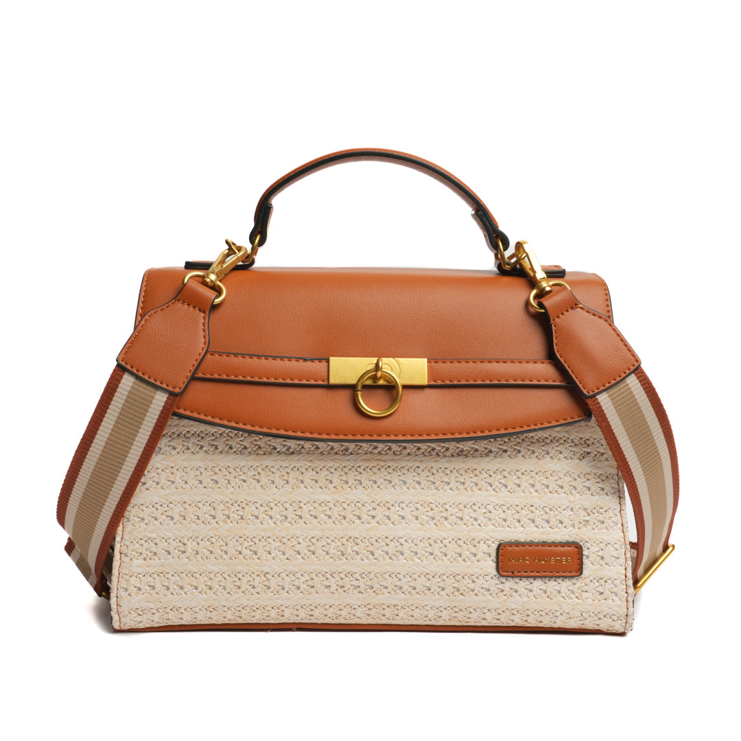 Sac porté main avec rabat DEAUVILLE en matière synthétique COGNAC de face