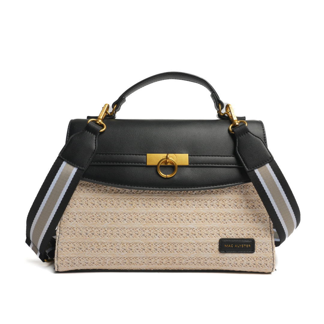 Sac porté main avec rabat DEAUVILLE en matière synthétique NOIR de face