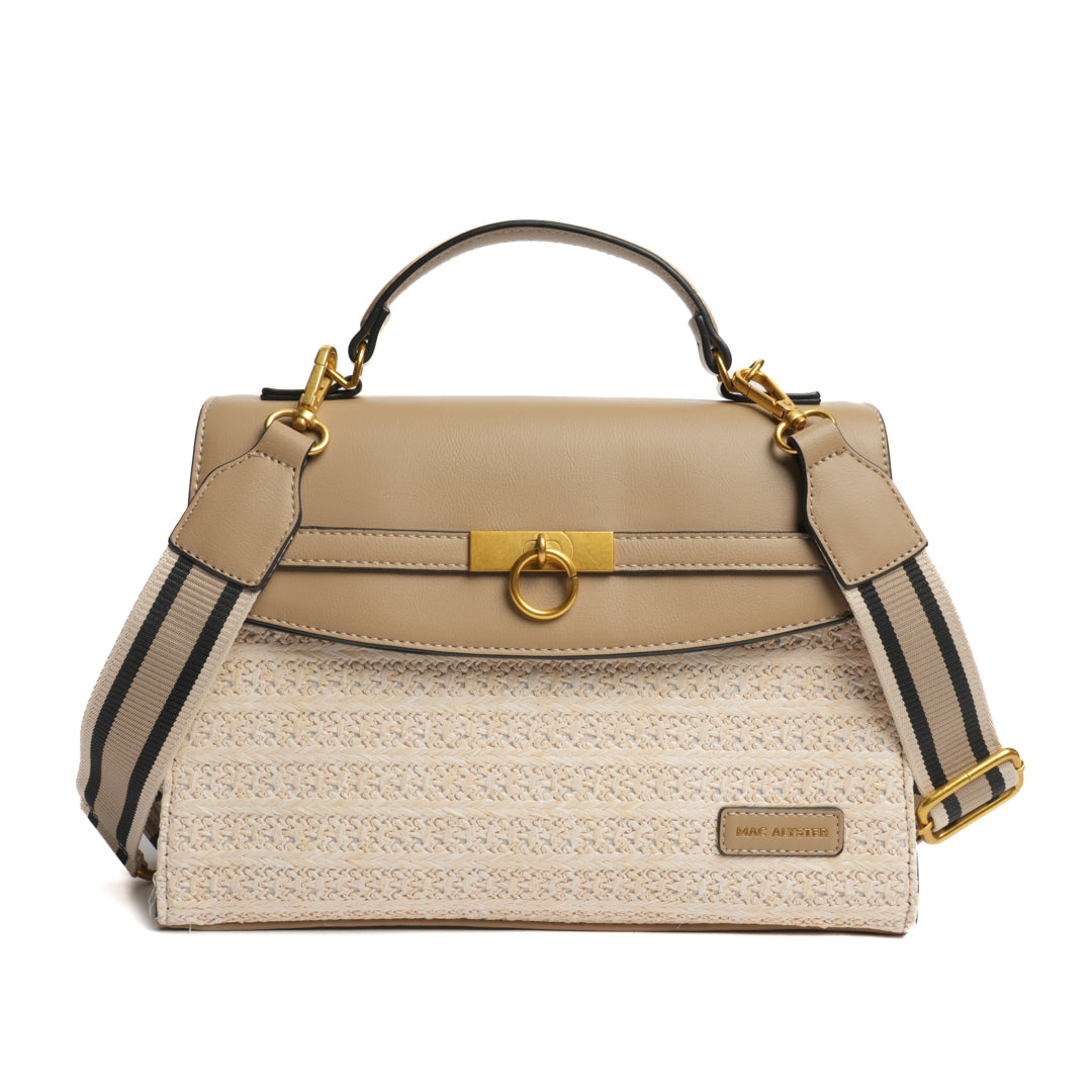 Sac porté main avec rabat DEAUVILLE en matière synthétique TAUPE de face
