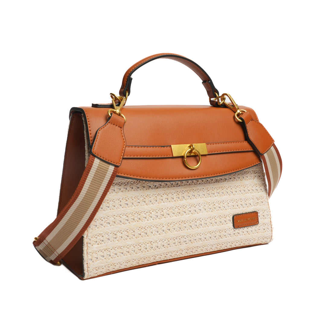 Sac porté main avec rabat DEAUVILLE en matière synthétique COGNAC de trois-quarts