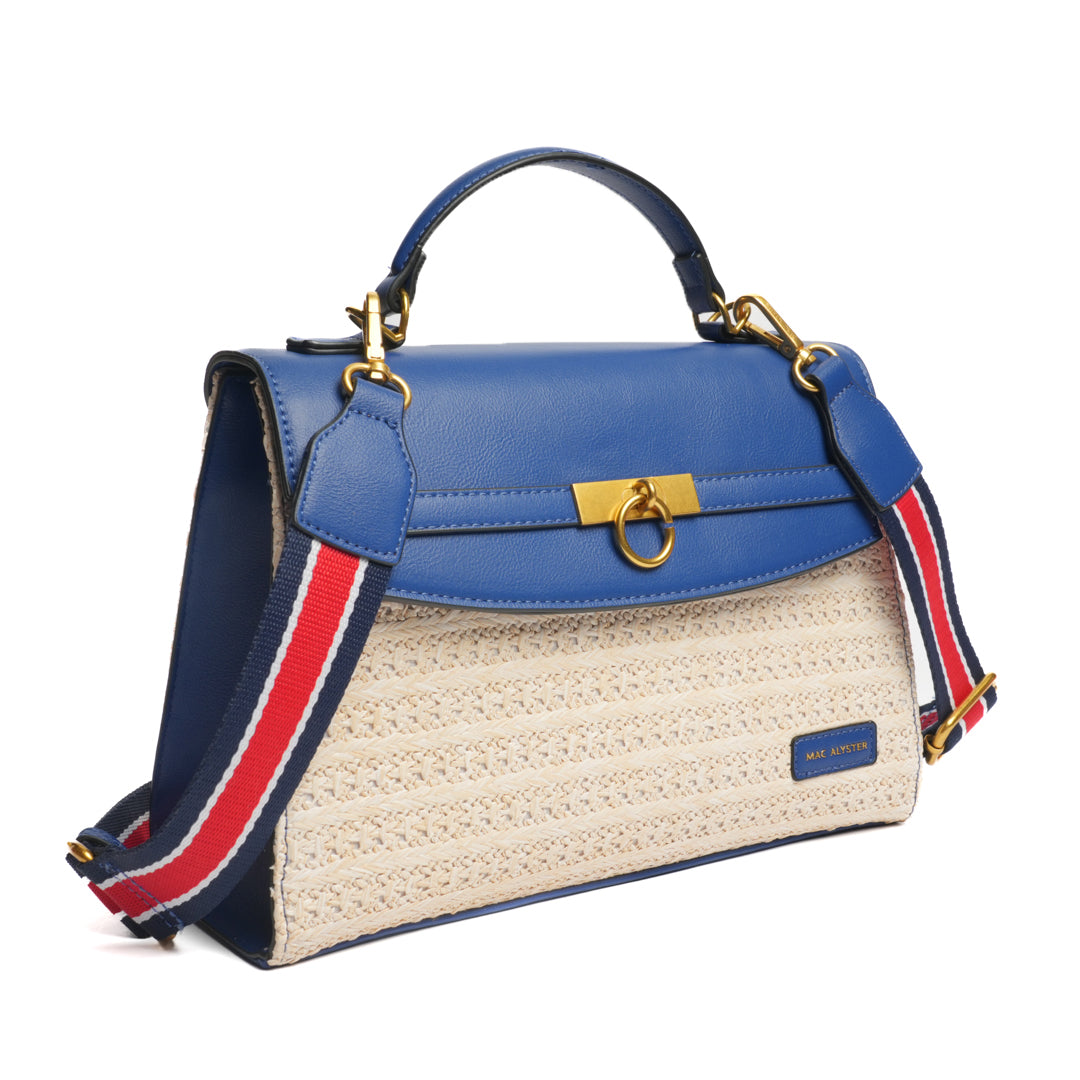 Sac porté main avec rabat DEAUVILLE en matière synthétique NAVY de trois-quarts